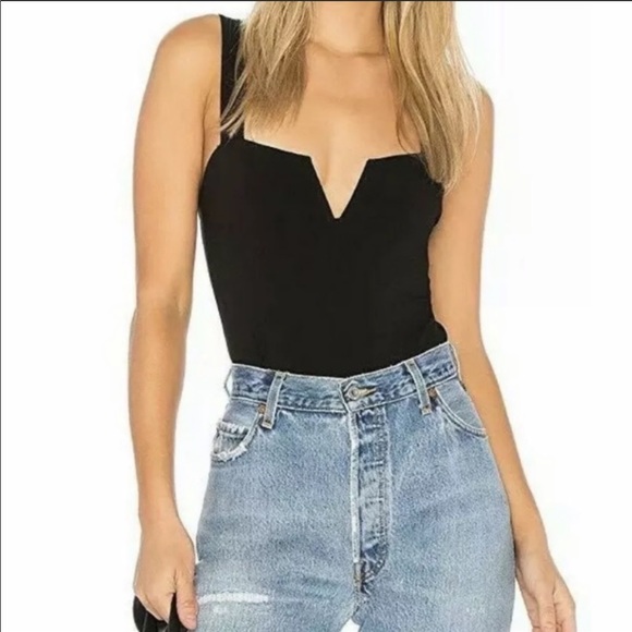Free People Tops - FREE PEOPLE Black V-Wire Pippa Bodysuit Small NWT